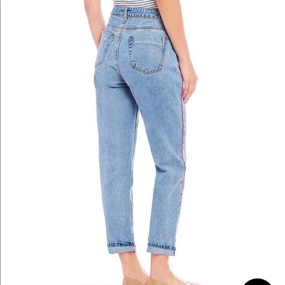 NWT A Loves A Red Stripe High Rise Mom Jean Mid Rise - Picture 2 of 7